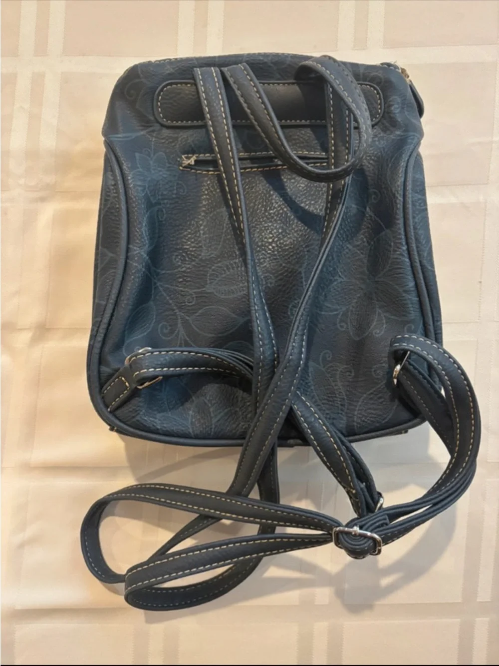 MultiSac Floral Mini Backpack Purse Navy Blue Faux Leather Convertible Bag U35